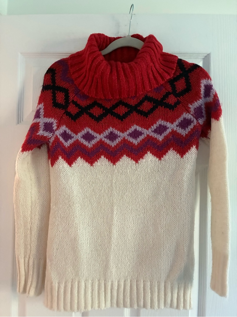 SO Red & Cream Turtleneck Fair Isle Sweater